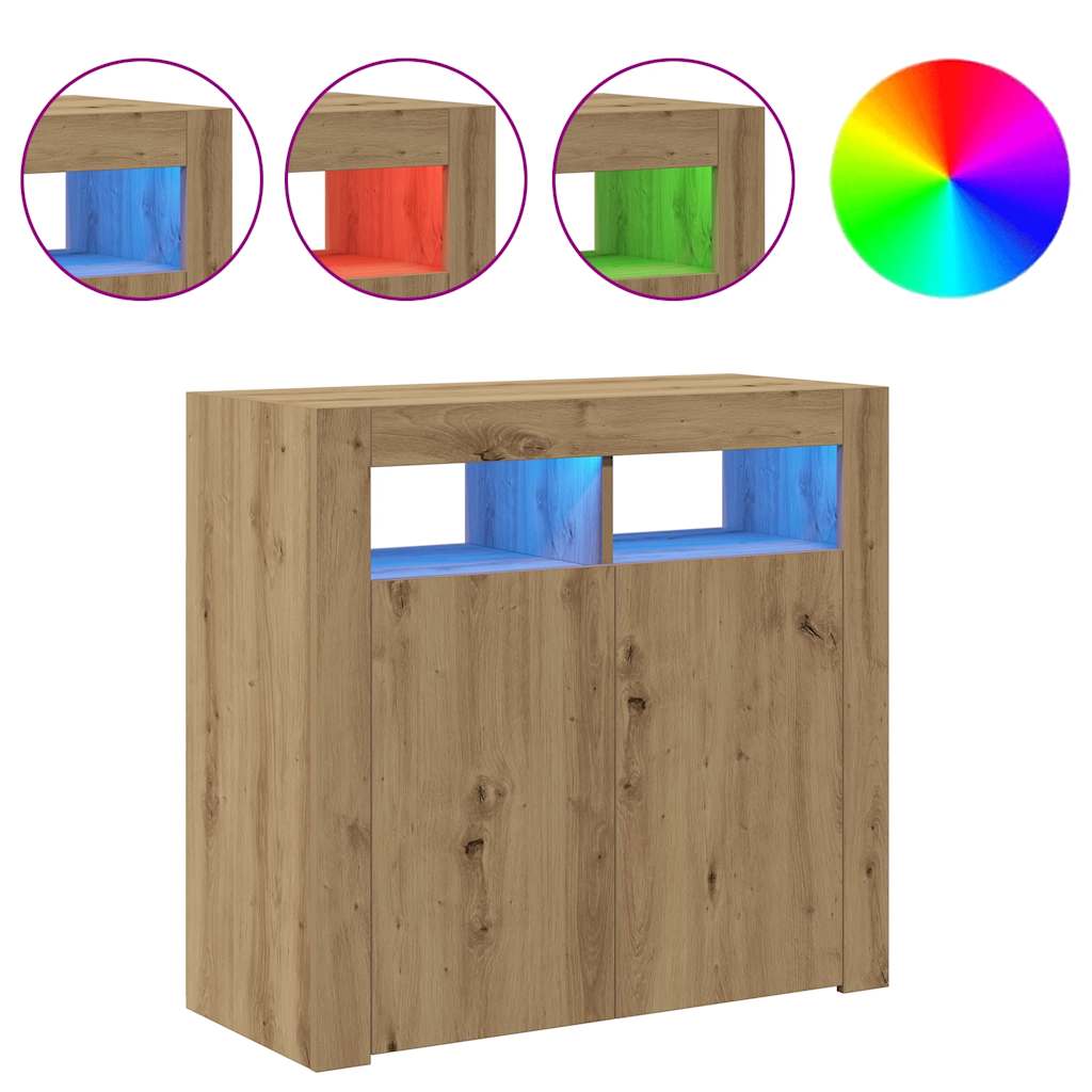 vidaXL Aparador luces LED madera ingeniería roble artisan 80x35x75 cm