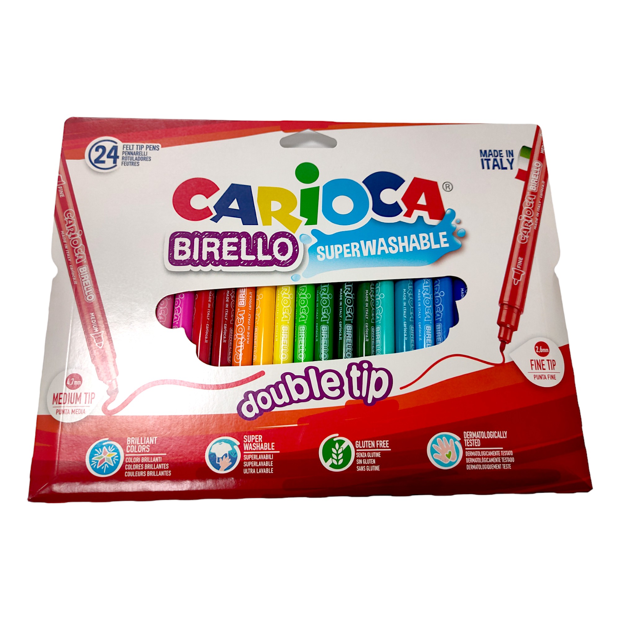Carioca AllPerfect Shop Crayones de Punta de Fieltro de Doble Cara Super Lavables 24 Unidades