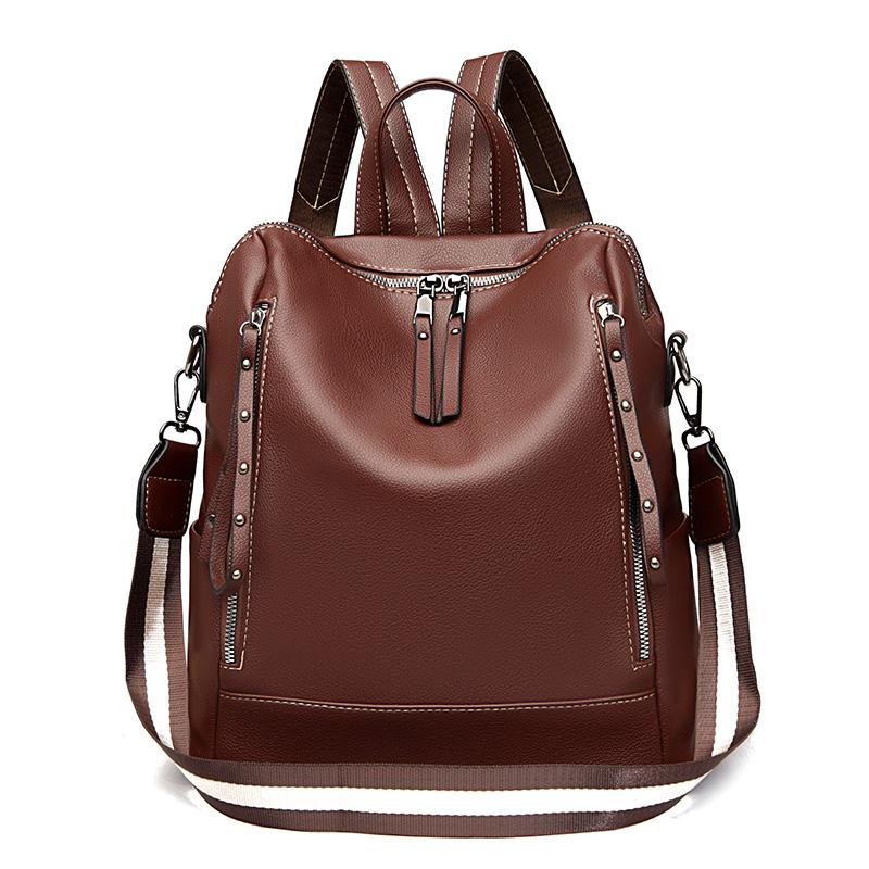 Mochila retro elegante para mujer: diseño clásico con tachuelas, mochila escolar de gran capacidad, mochila informal de color liso con múltiples bolsillos
