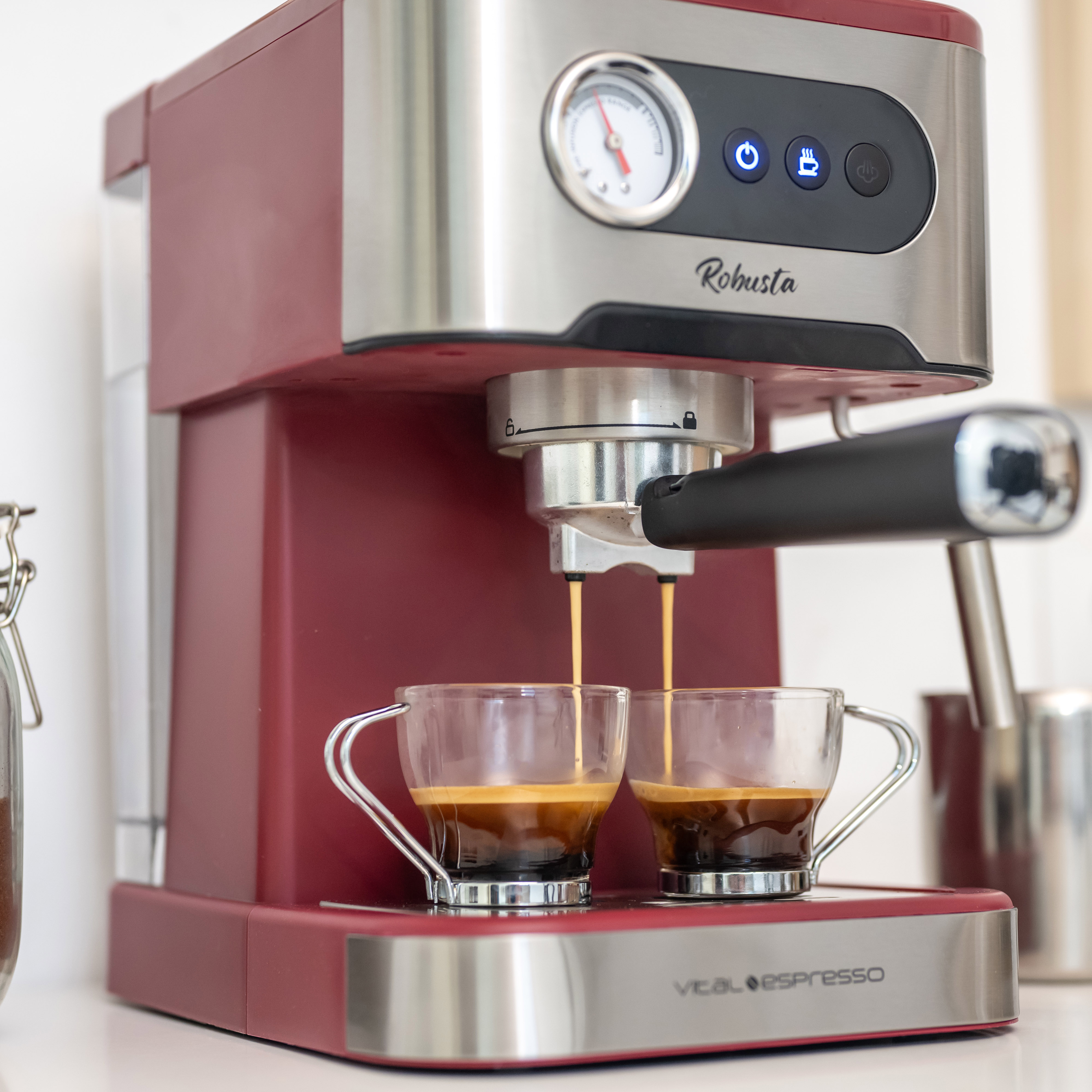 XSQUO Useful Tech Vital. Cafetera Express. Espresso y Cappuccino, 1350w, 20 bar, Vaporizador Orientable, Digital. Vital Espresso Robusta.