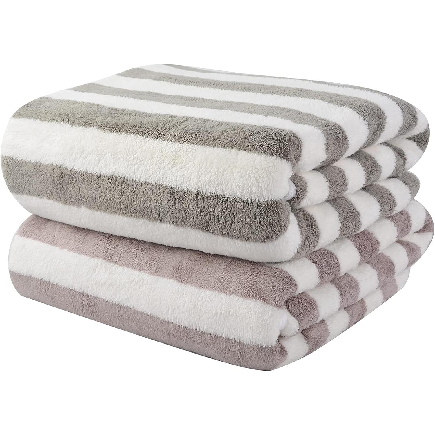 Juego de 2 Toallas de baño, Toalla Playa de Secado, Ultra Suave y Muy Absorbente,Toallas de baño Grandes de Microfibra, para Hotel,Hogar,Gimnasio, baño, viaje, 70x140 CM(Gris + Morado)