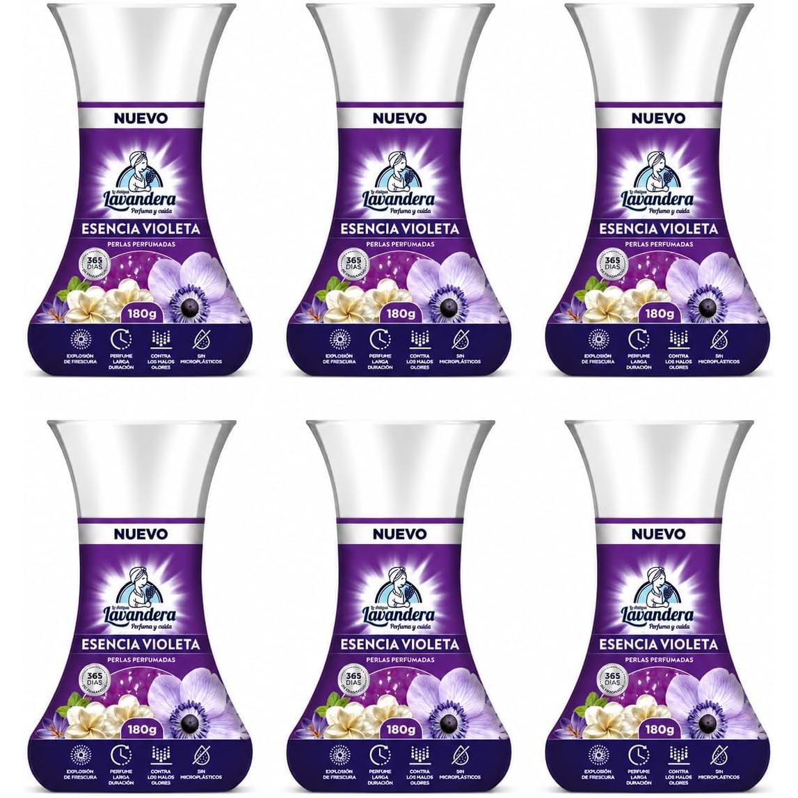 LA ANTIGUA LAVANDERA Perlas Perfumadoras para la Colada Esencia Violeta 180 g (Pack de 6 Unidades 1080g) - Explosión de frescura, Perfume de larga duración, Contra los malos olores, Sin microplasticos