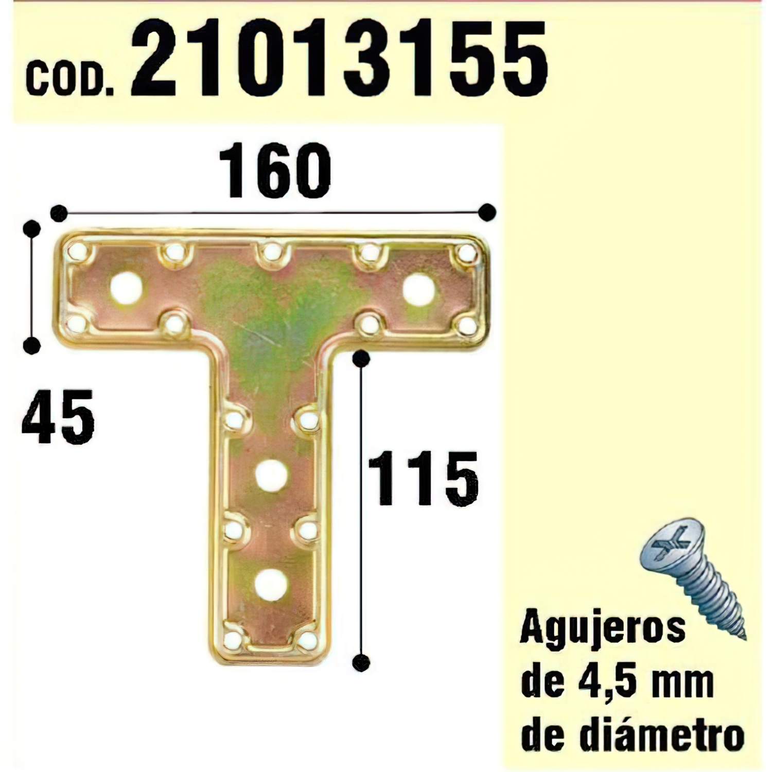 SANCO STORE - WOLFPACK LINEA PROFESIONAL Soporte Para Madera Placa "T"  Bicromatado 160 mm.