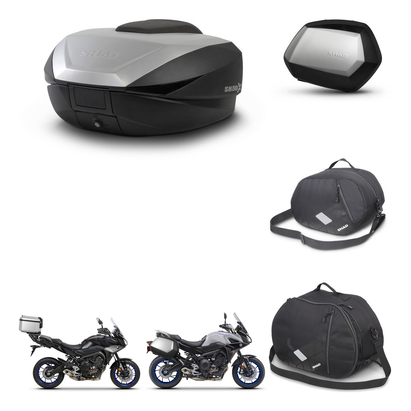 Maletas Laterales + Baul Trasero + Accesorios + Herraje 3P + Herraje Montaje Sh59x Alu Sc Sh35 Premium KIT-263013