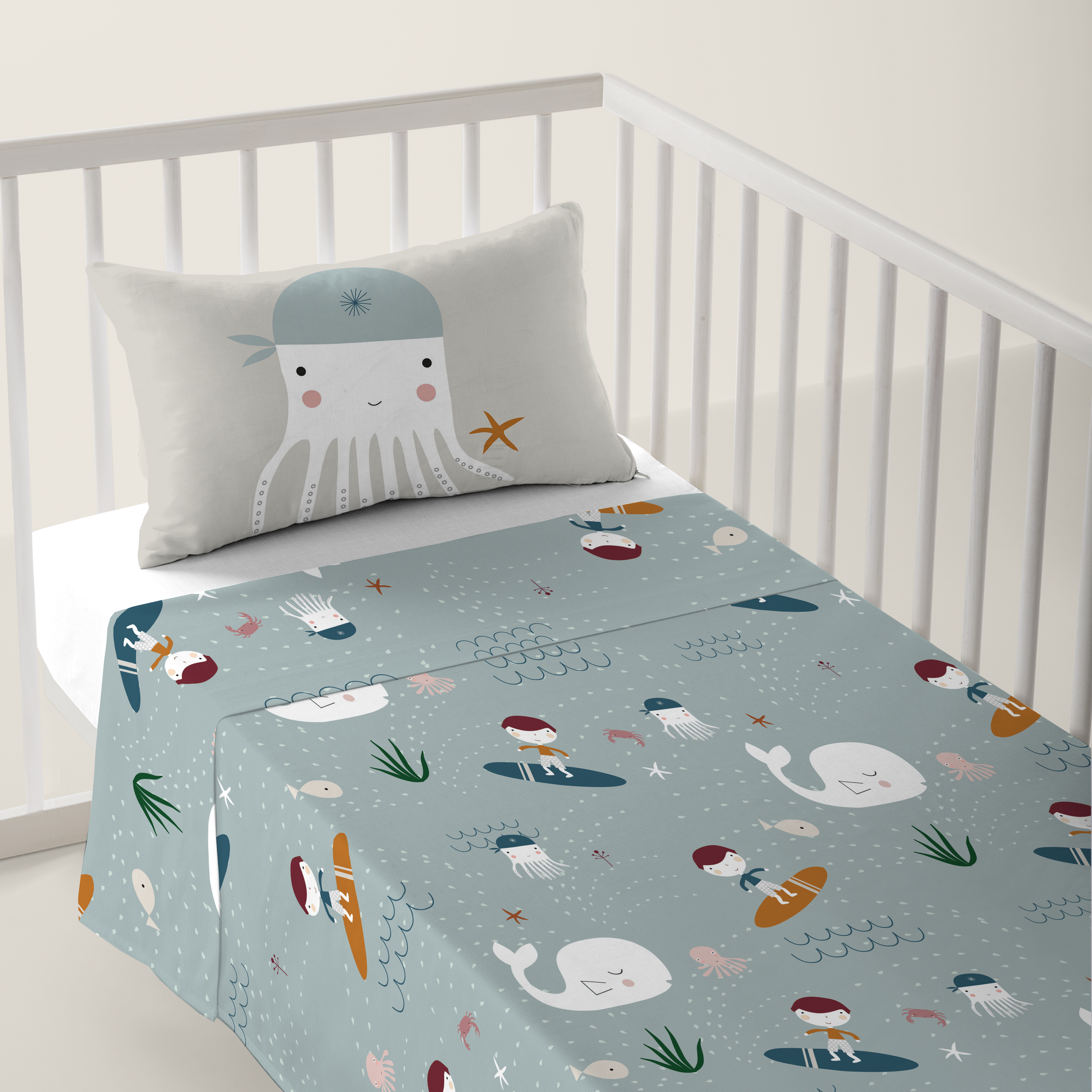 HACIENDO EL INDIO - Juego de Sábanas Cuna Estampado 100% Algodón - Juego de 2 Piezas Incluye Sábana Encimera y 1 Funda de Almohada - 100x130/120x180 cm - 27 Modelos Disponibles - Fabricado en España