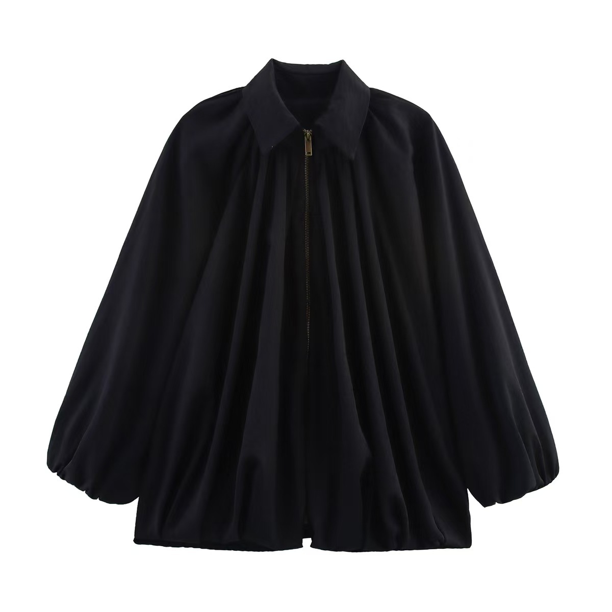 Chaqueta bomber informal de talla grande para mujer, mangas murciélago, solapa, cremallera frontal, camisa plisada, corte muy holgado