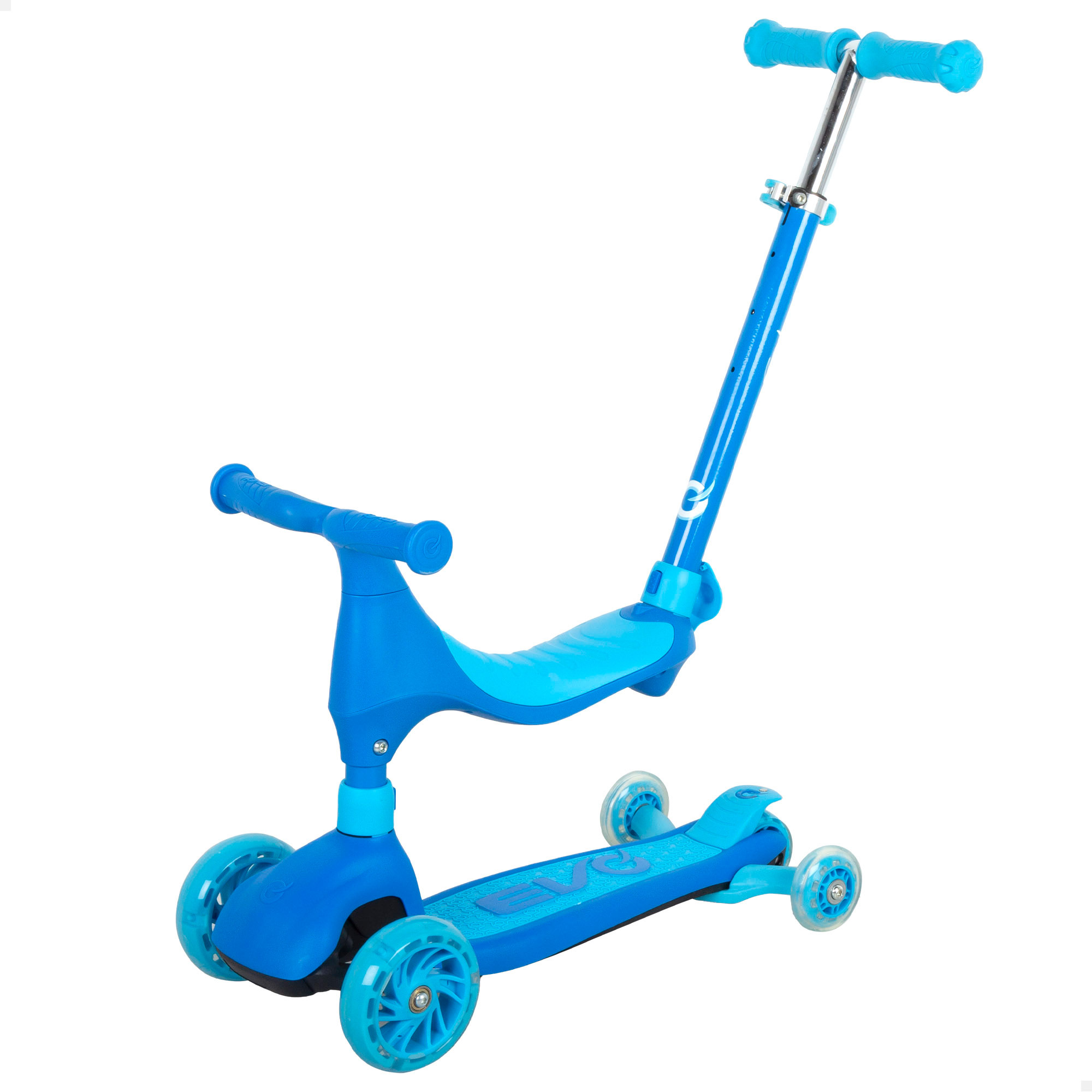 EVO - Patinete evolutivo 4 en 1, azul o rosa, triciclo bebé, correpasillos infantil, manillar regulable 3 alturas, freno trasero, base antideslizante, juguetes niños 1 año, patinetes infantiles, asiento carga máxima 20 kg, patinete máx. 35 kg