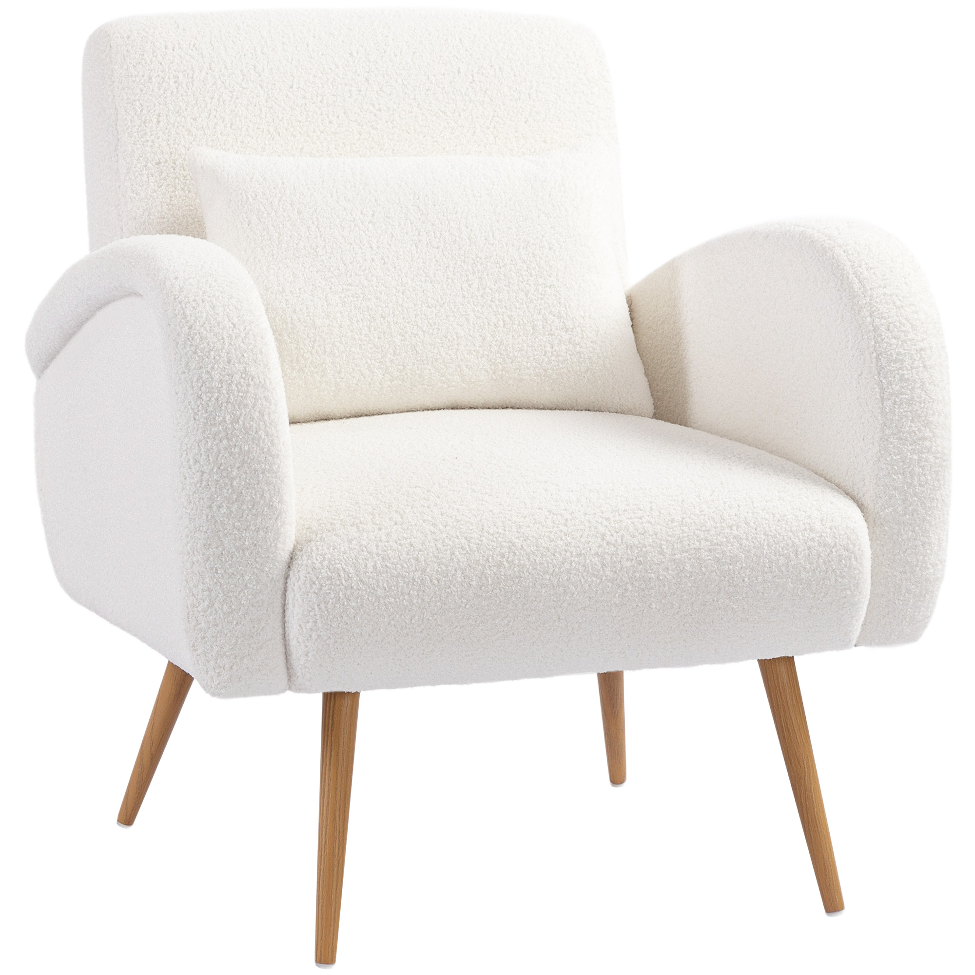 HOMCOM Sillón de Salón de Tela Teddy, Butaca de Salón con Cojín Lumbar Desmontable, Patas de Metal con Efecto Madera, Sillón de Relax para Dormitorio, Oficina, Estudio