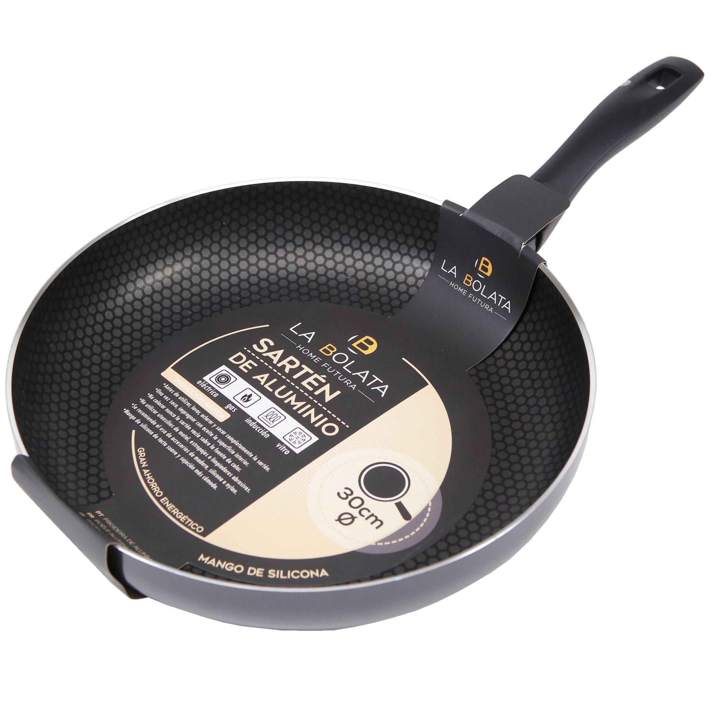 Sartén Antiadherente The Secret Home - Varios Diámetros - Mango de Silicona - Apta para Cocina Eléctrica, de Gas, Vitrocerámica E Inducción - Fabricada en Aluminio - Color Negro