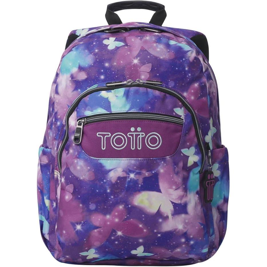 TOTTO Mochila Escolar Adaptable a Carro – Modelo Acuareles | Estampado Star Butterfly Glitter | 20L | Bolsillo Portátil 14” | 2 Bolsillos Botella | Correas Ergonómicas S | Eco RPET
