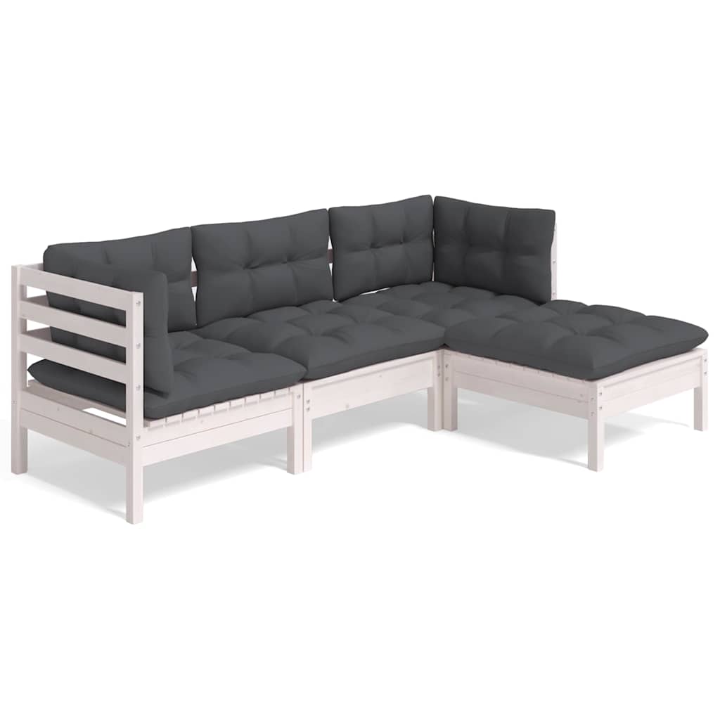 vidaXL Muebles de jardín 4 pzas con cojines blanco madera de pino