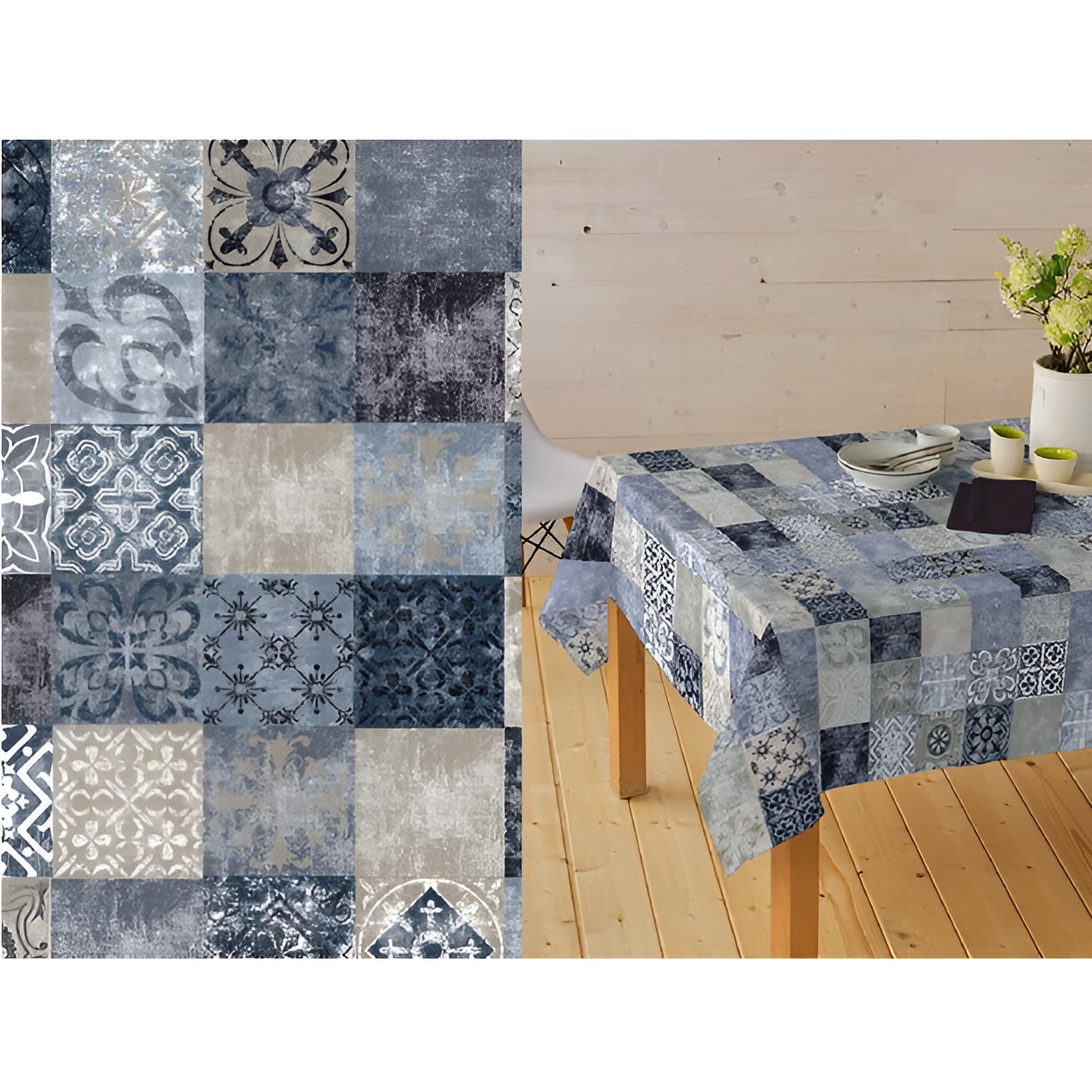 Mantel Hulehule Tex - Resinado Estampado Cuadros Azul Impermeable