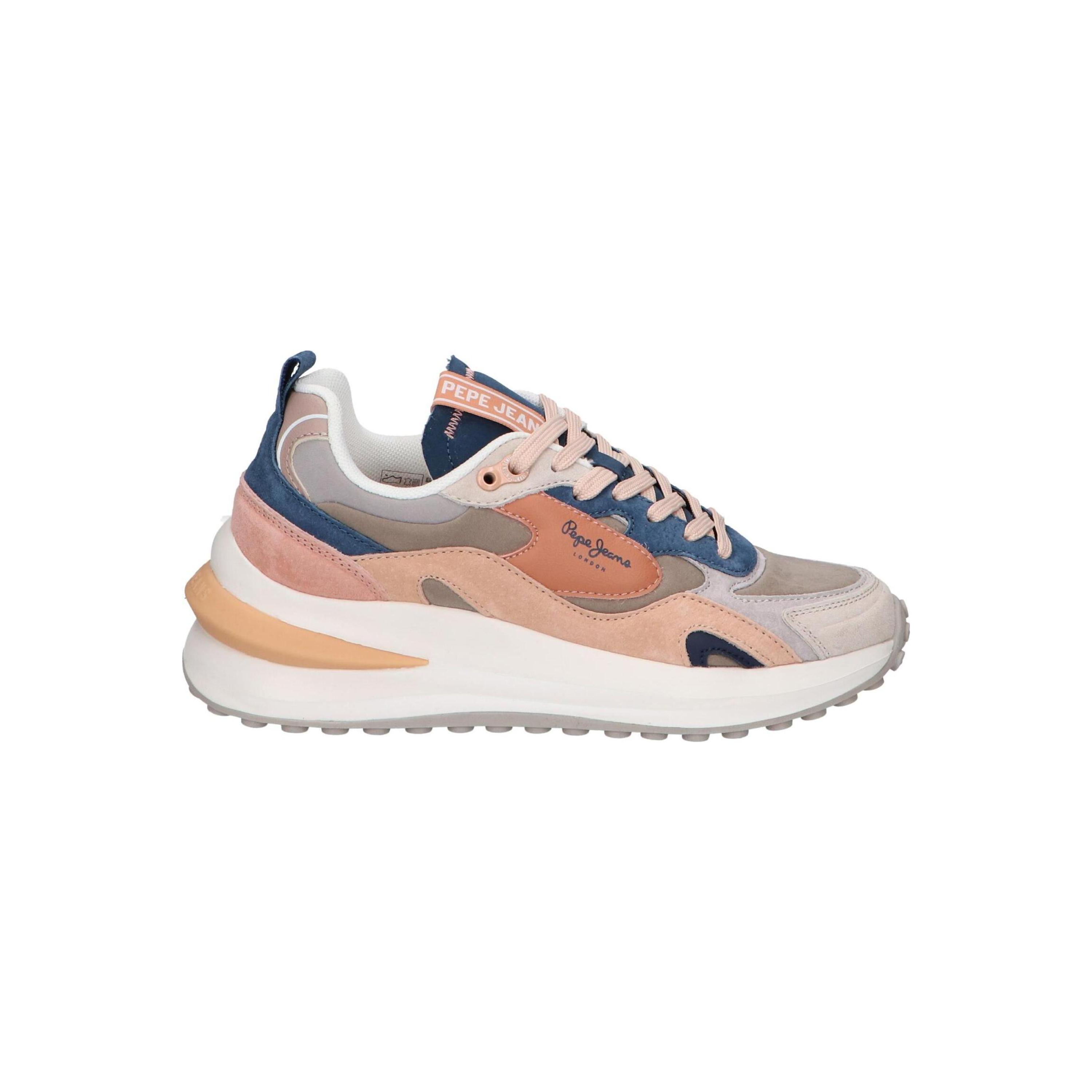 Pepe Jeans multicolor casual shoes for women made of leather with textile lining and rubber sole, lace-up design perfect for comfortable outdoor activities and everyday wear, ideal women's footwear for all seasons.