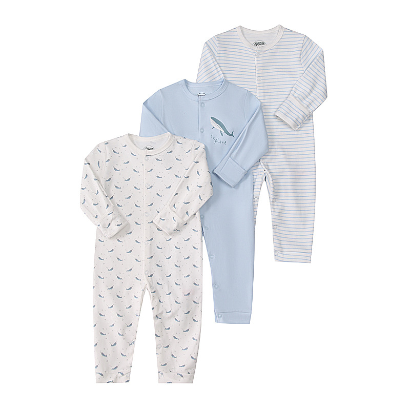 OmHO Nuevo mono de bebé de primavera y otoño, mono de manga larga, ropa para gatear con pies planos, conjunto de tres piezas para bebé