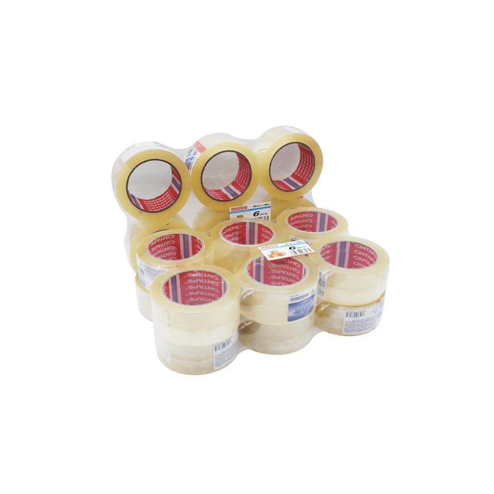 Cinta Adhesiva Transparente 48mm*100m - Rollo de Embalaje Resistente Multiusos - Paquete de 6 Rollos