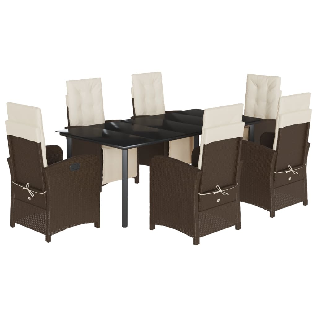 vidaXL Set comedor de jardín 7 pzas con cojines ratán sintético marrón