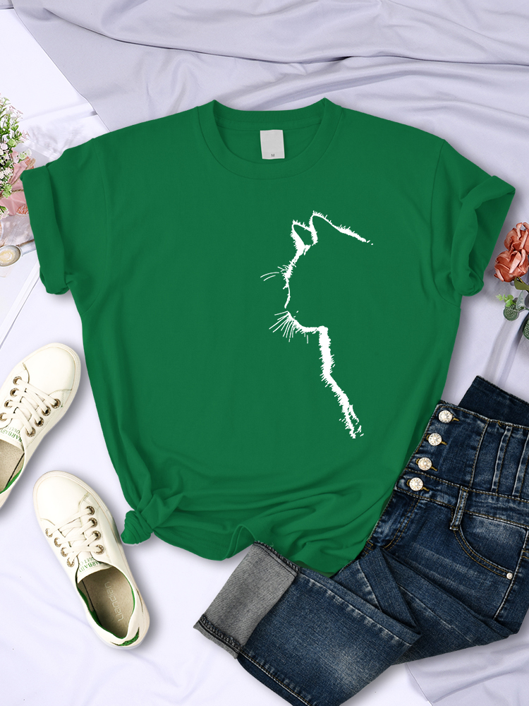 TK Camiseta De Mujer Simple Y Divertida Con Estampado De Gato Moda Casual Manga Corta Cuello Redondo Personas Callejeras Verano Top
