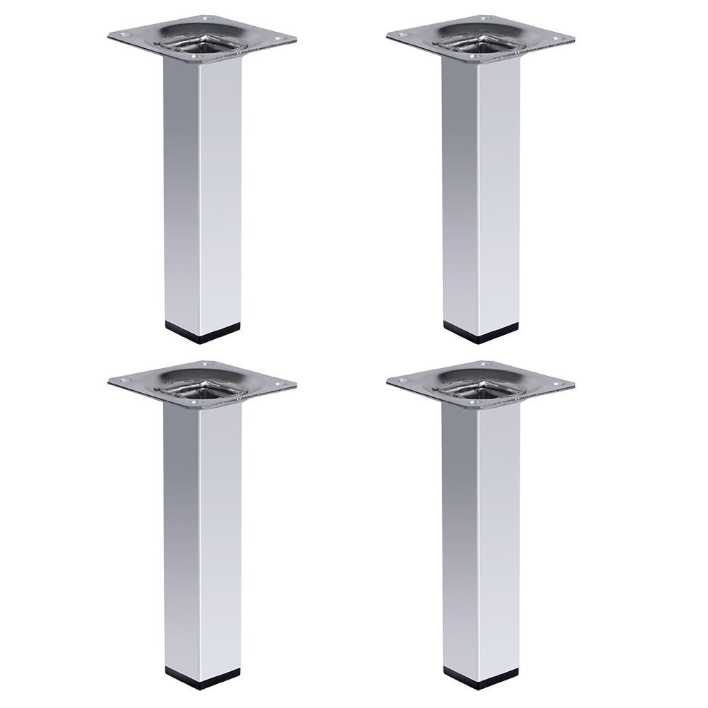 4 un. Pata pie cuadrada para Mueble en acero 25x25mm altura 150mm cromo con regulador Nivelador de 15-25mm