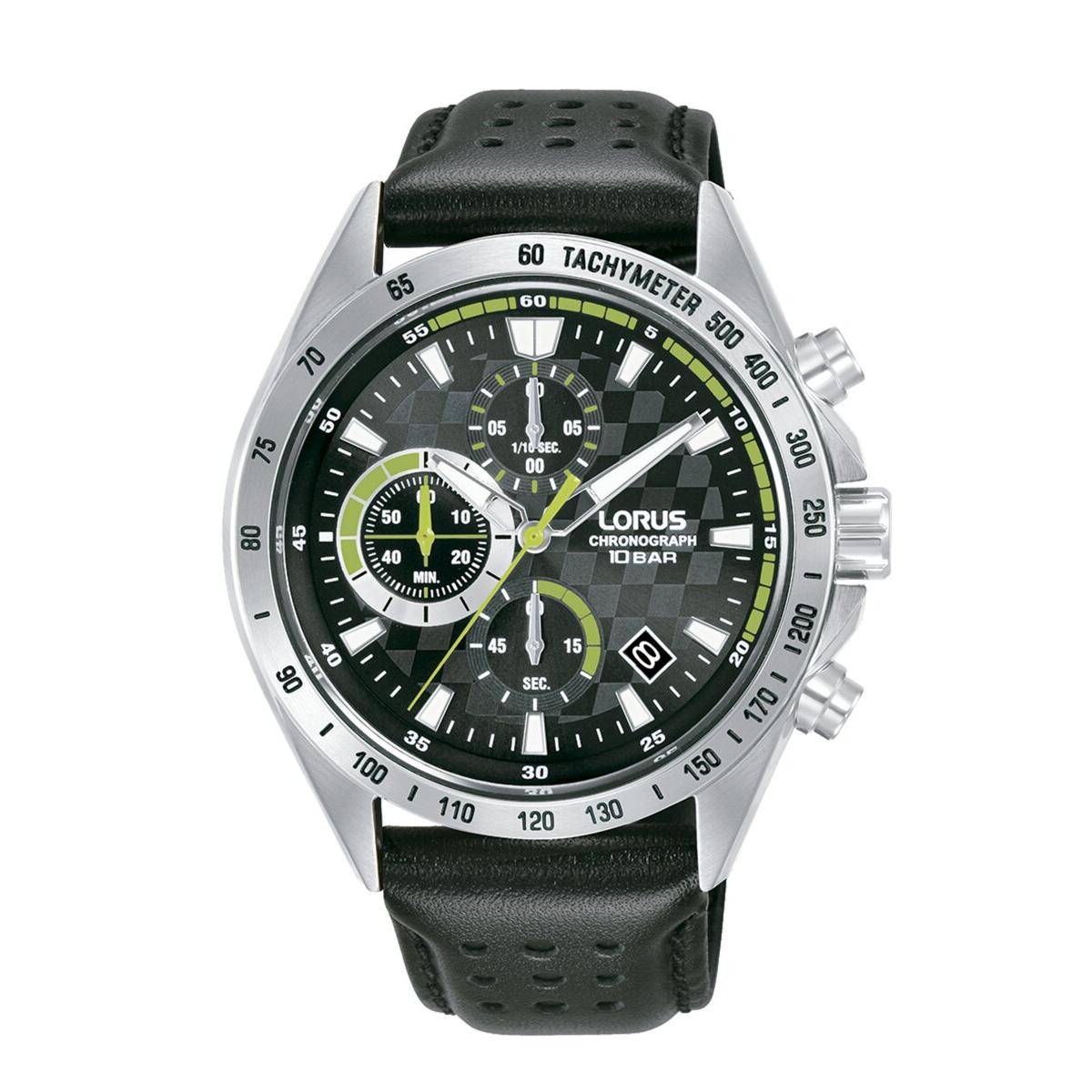 Lorus Reloj Hombre Caja De Acero Pulsera Genuine Leather De Color Negro Resistente Al Agua 10 Atm Rm315jx9