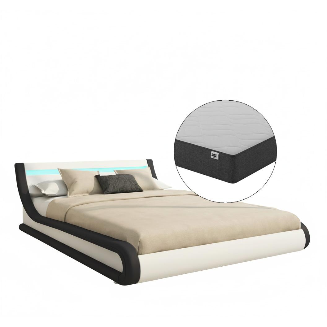 MB Muebles Bonitos - Cama de matrimonio Parisina con canapé, cabecero y luces LED RGB, estructura en madera tapizada en polipiel PU, colchón Texas incluido, para dormitorio