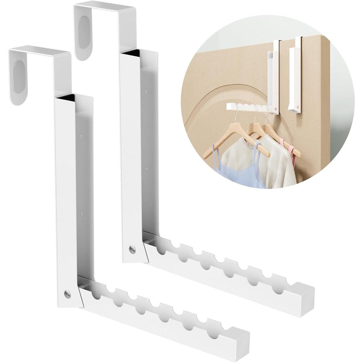 Opvouwbaar kledingrek voor aan de deur, compact opvouwbaar kapstokrek voor de wasruimte binnenshuis, opvouwbaar, draagbaar en inklapbaar - 2 stuks, Wit