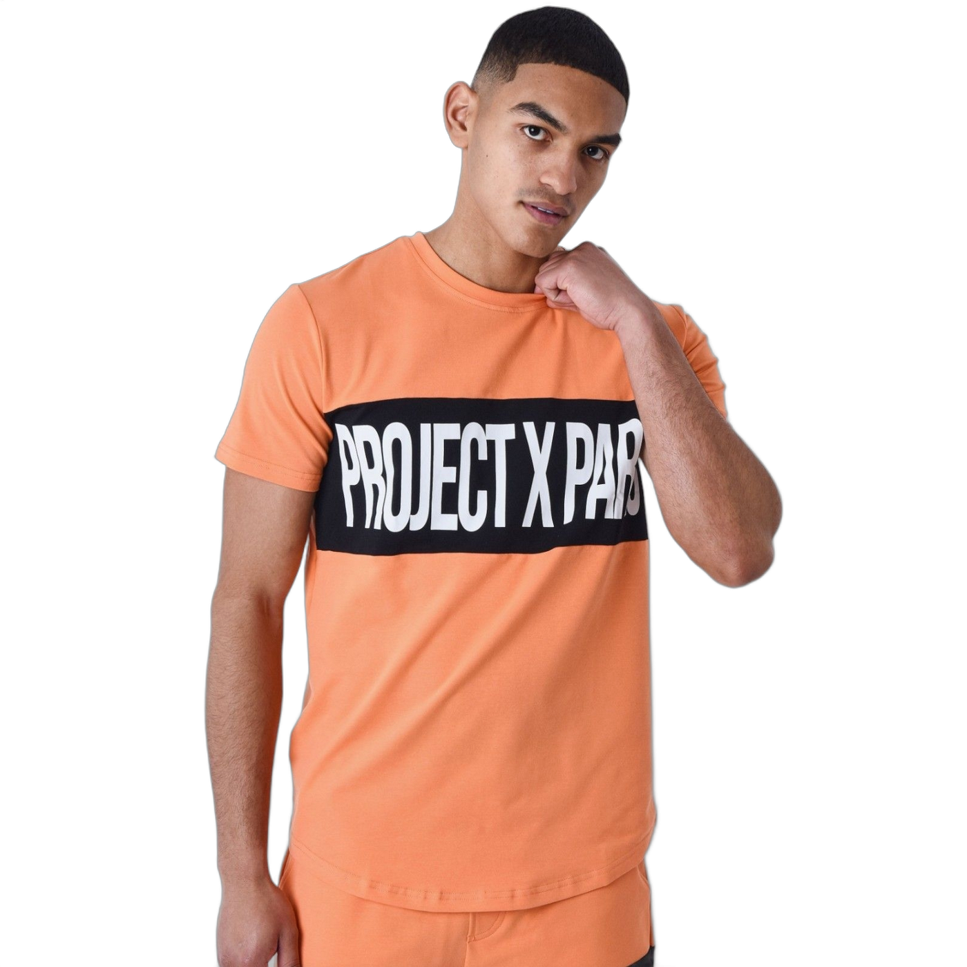 Camiseta Project X Paris Crew Logo Frontal Naranja Hombre Moderno, Ropa casual 92% Algodón, 5% Poliéster, 3% Elastano