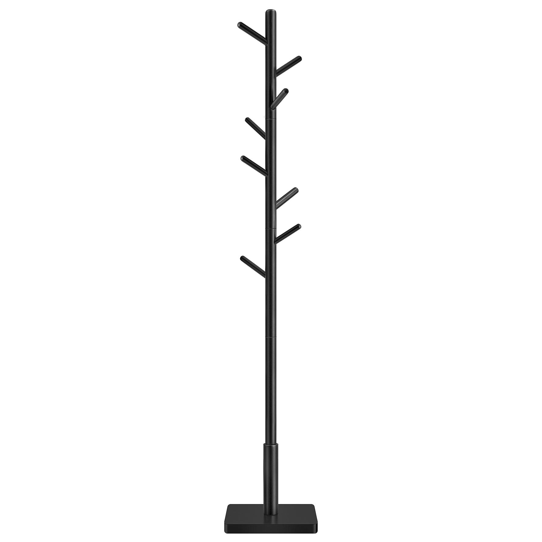 VASAGLE Perchero, Perchero de Madera Maciza, Perchero de Pie con 8 Ganchos para Abrigo, Sombrero, Bolso, Cartera, para Entrada, Pasillo, Ganchos y Mástil de Madera de Caucho, Negro Tinta/Beige Natural/Blanco Nube/Rosa Jalea, Regalo de Navidad