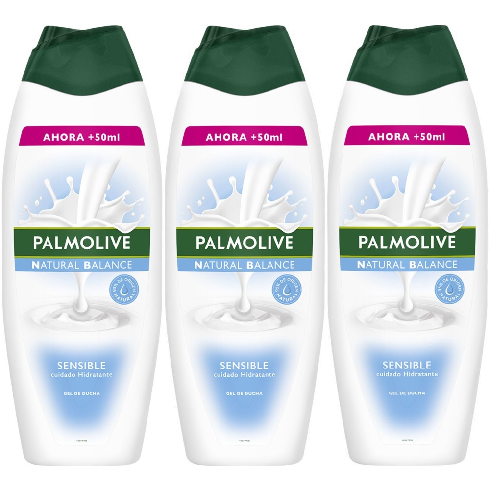 Palmolive Gel de Baño en Crema Natural Balance Sensible Cuidado Hidratante, Botella 550+50 ml, Pack 3 uds - Gel de ducha cremoso, agradable fragancia, ayuda a mantener la hidratacion natural de la piel, 600 ml.