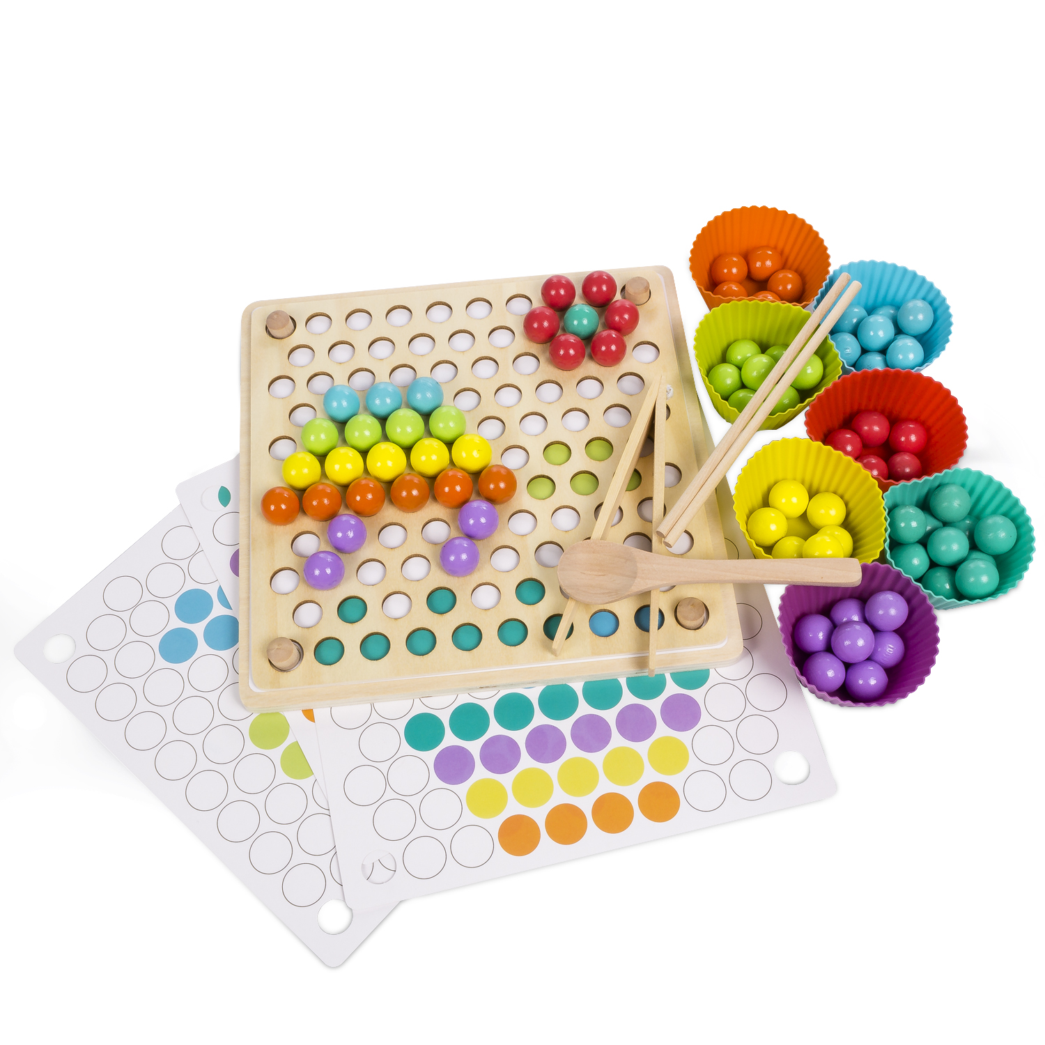 DAM. Tablero Montessori de madera para crear de mosaicos multicolor. Crea dibujos de forma libre o siguiendo los patrones. 29x4x21cm.