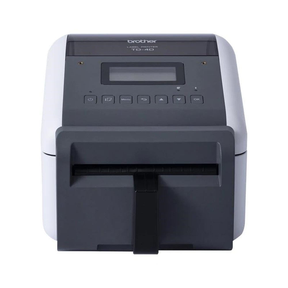 Brother thermal printer TD4555DNWBXX1 with direct thermal technology, maximum print width 108 mm, 64 MB RAM and 256 MB flash memory, ideal for demanding daily use as an office label printer.