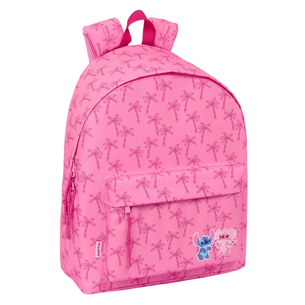 SAFTA | Mochila Escolar Guardería Stitch Adaptable a Carro Compartimento Principal con Cremallera, Ergonómica y Acolchada, Bolsillos Portabotellas, Bolsillo Frontal, Cremallera Doble Tirador, Infantil