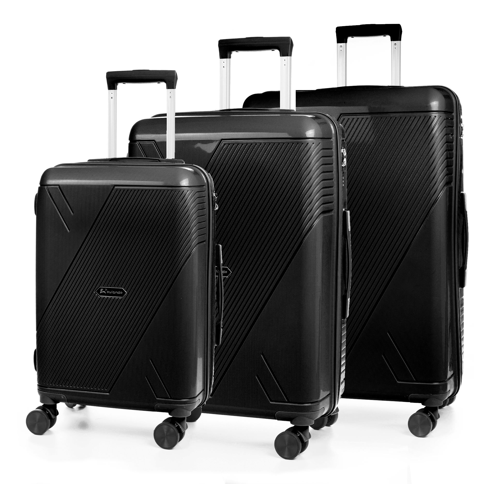 DAM Juego de 3 maletas Trolley de PP resistente a la rotura. Cerradura TSA numérica, 4 ruedas dobles giratorias 360°. 46x32x78 Cm. Color: Negro