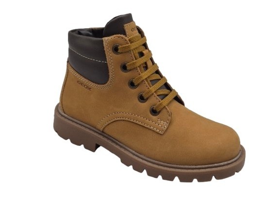 Geox - Botas de cordones para niños casual J16FBA, cómodas y resistentes para uso diario en color mostaza, ideal para niños activos