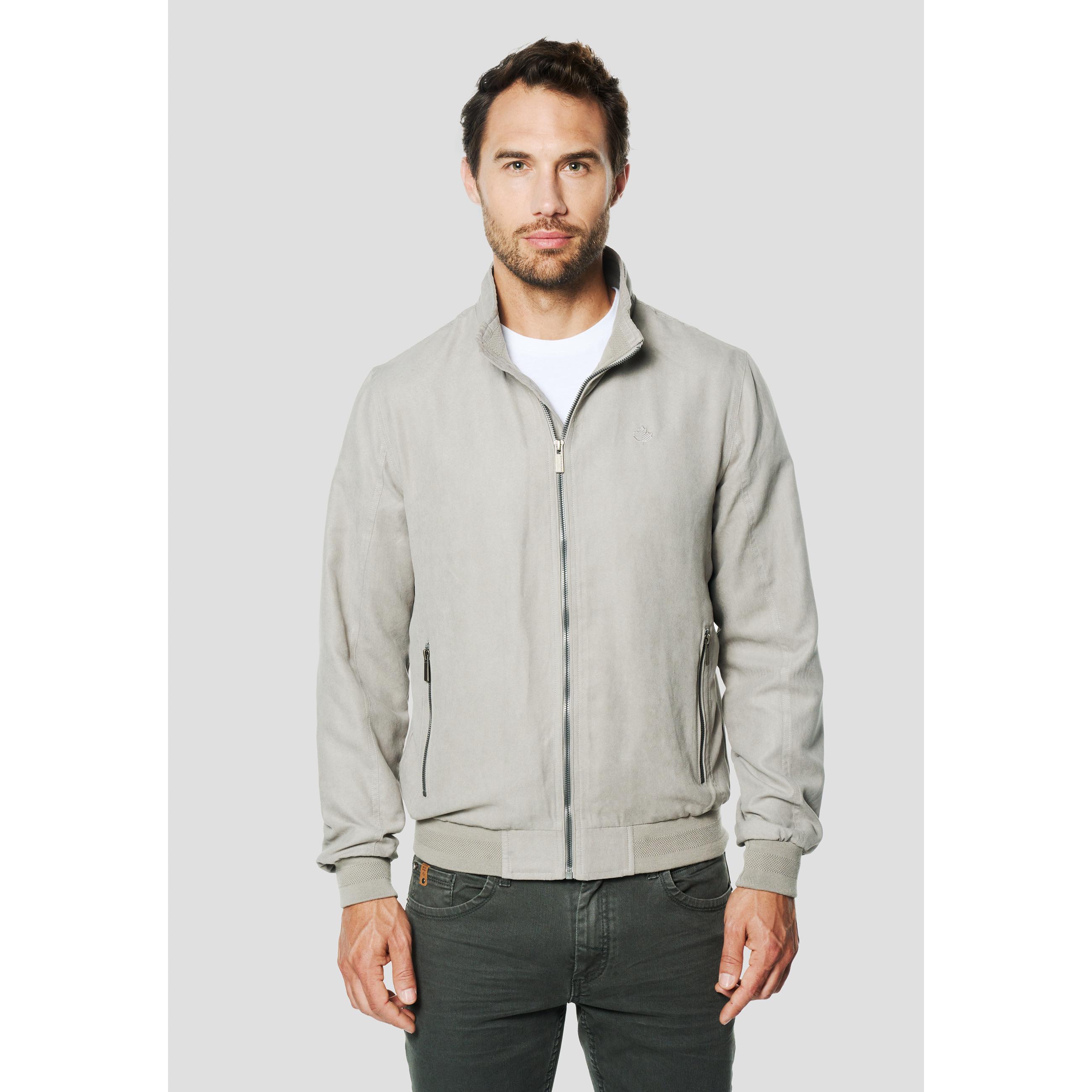 Koroshi - Chaqueta bomber efecto ante cuello alto para hombre, estilo urbano versátil color piedra