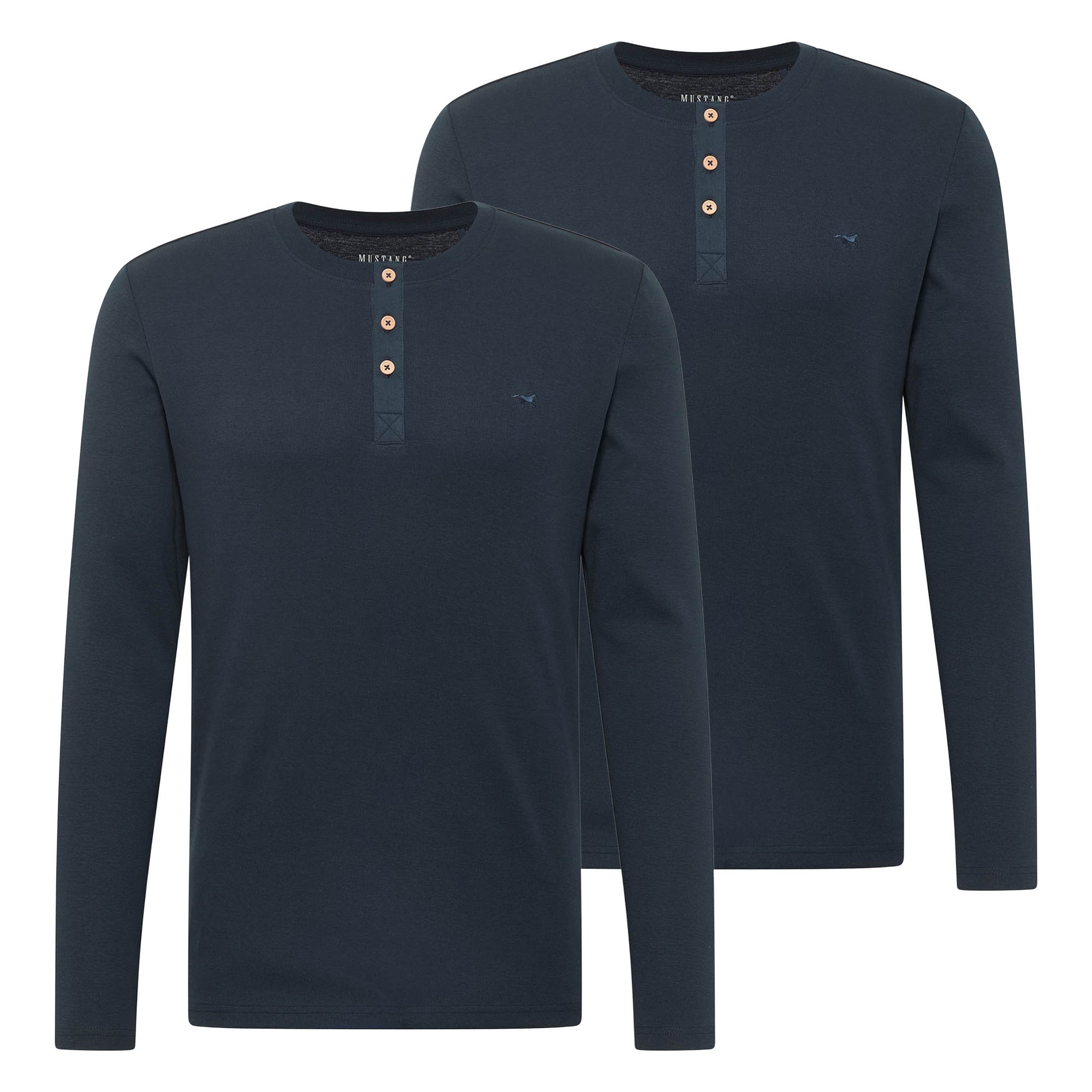 MUSTANG camiseta de manga larga para hombre paquete de 2 - Arminto, punto de canalé, cuello Henley, Slim Fit, algodón Style Arminto 2P