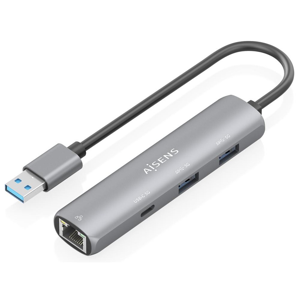 Aisens - Base replicadora ASUC-4P035-GR con Ethernet Gigabit, 2 puertos USB-A y 1 USB-C para conectividad profesional en entornos de oficina