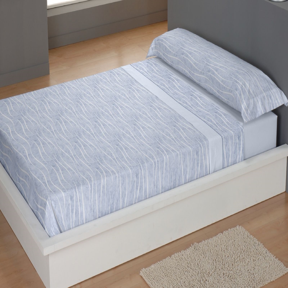 CARPE DIEM Juego de Sábanas de Microfibra Estampada Mod. CALELLI Color Azul - Conjunto de Ropa de Cama 3 o 4 Piezas para Cama 90, 105, 135, 150, 150/160  y 180 cm, Suaves, Transpirables y Confortables, Válidos para Colchones hasta 28 cm de Grosor