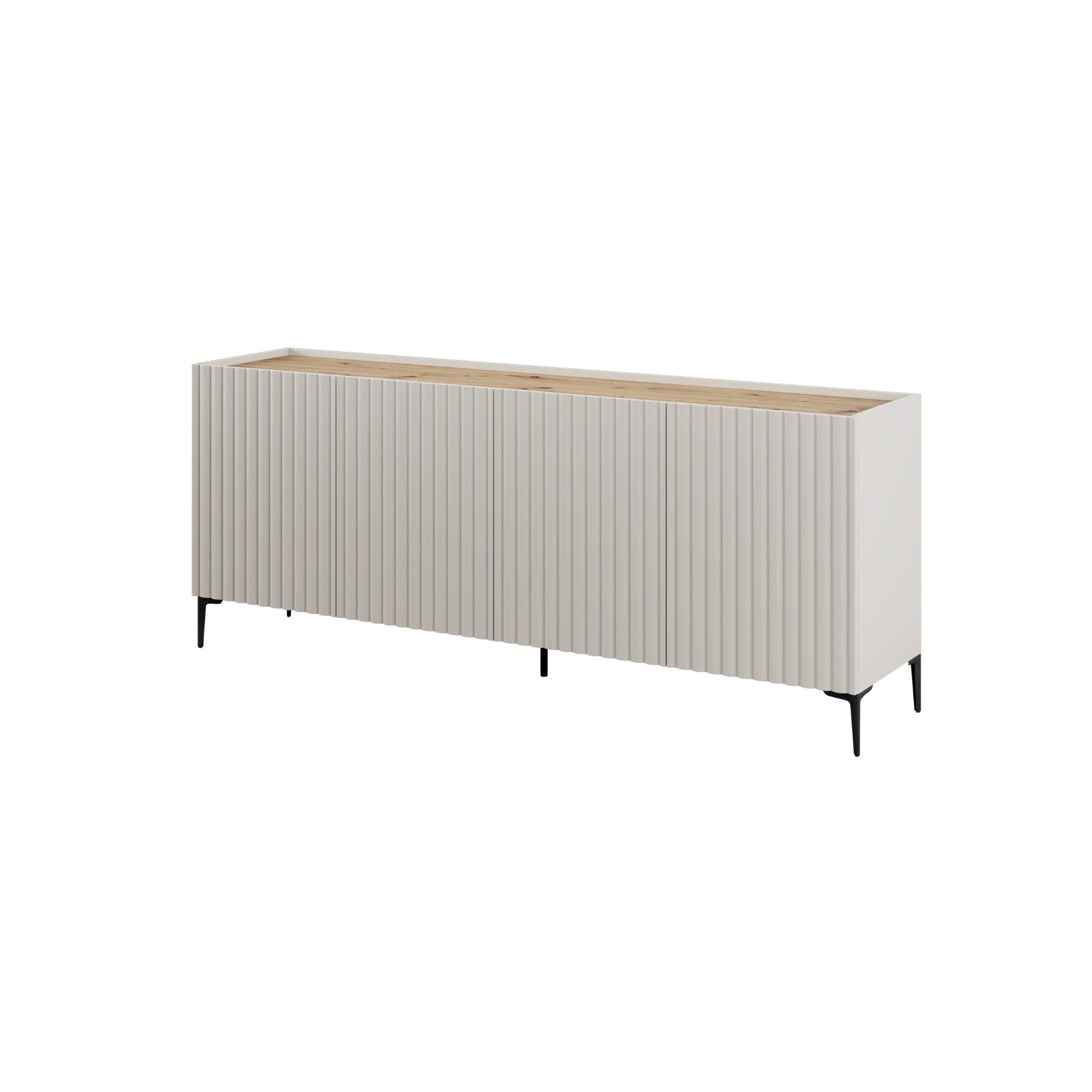 Aparador Nora de 4 puertas Beige / Madera Natural Mueble Buffet de Salón Gran Capacidad  - Homekit