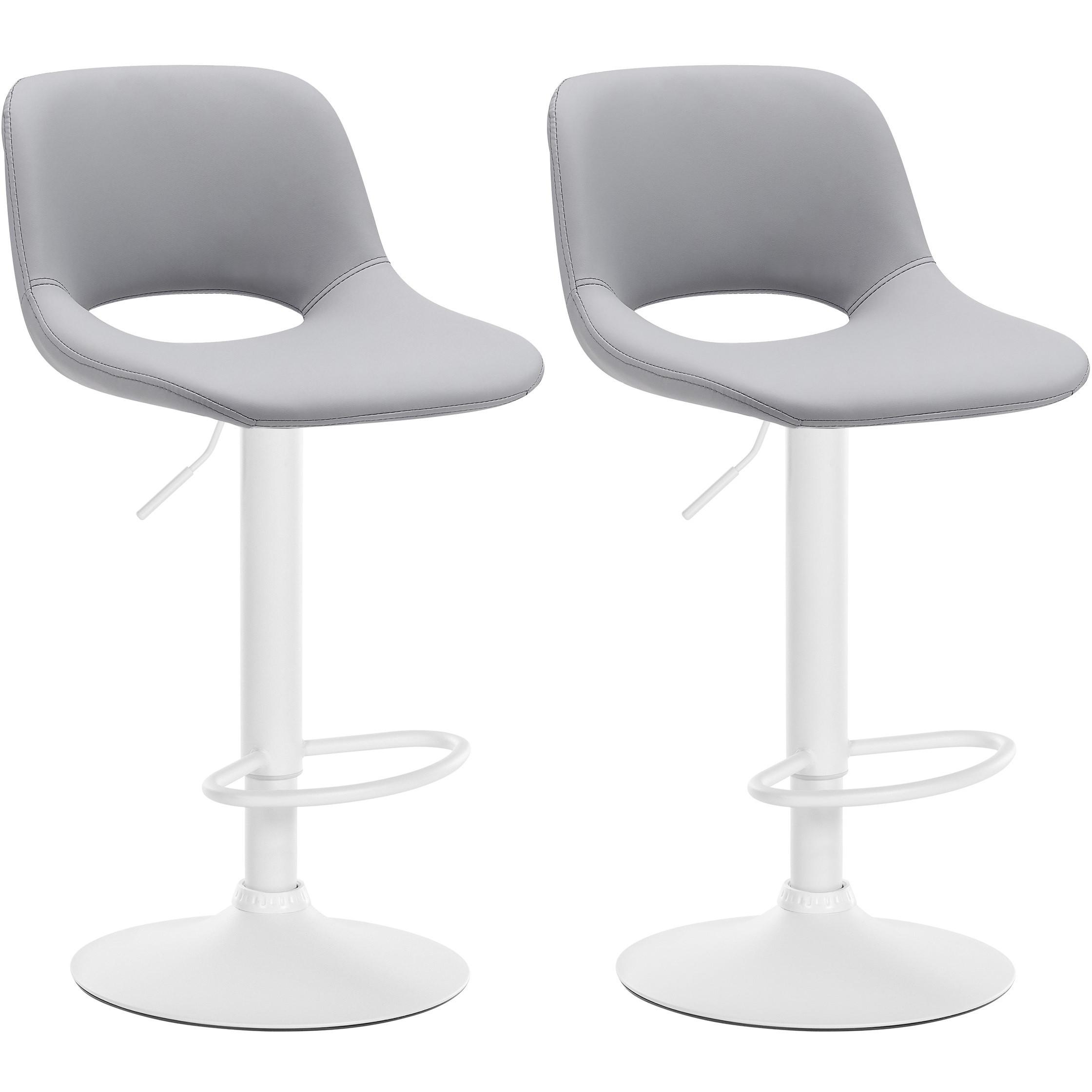 Set de 2 Taburetes de bar Camden En Polipiel Gris,Metal blanco mate