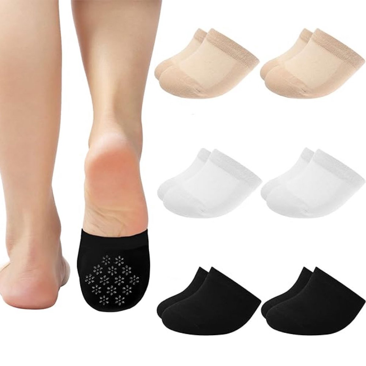 Om Home Calcetines de dedos - Calcetines cortos - 6 pares - Calcetines de dedos - Algodón - Calcetines de yoga - Calcetines antideslizantes - Protectores de pies - Almohadillas para el antepié - Amortiguación para el antepié - Calcetines cómodos - Costura