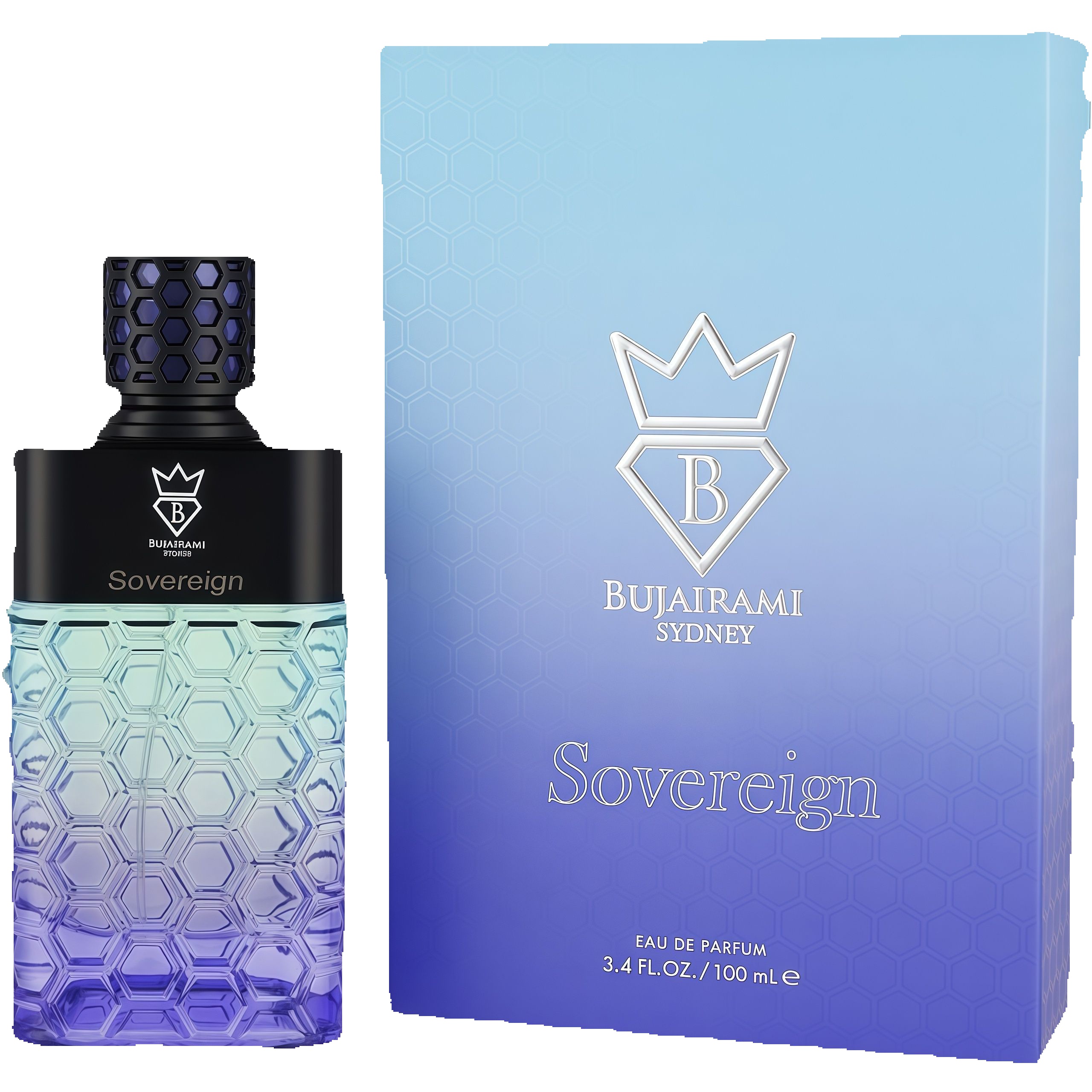 Bujairami Sovereign Eau de Parfum Hombre 100ml Fragancia Cítrica Ambarada y Amaderada con Notas de Limón Bergamota y Jengibre para Otoño e Invierno