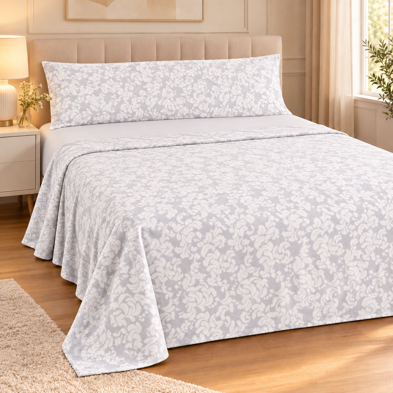 Juego de Sábanas Coralina de 3 Piezas, Suaves y Cálidas para Invierno, Sábana Encimera Estampada, Bajera Ajustable Lisa y Funda de Almohada Larga, 100% Poliéster.
