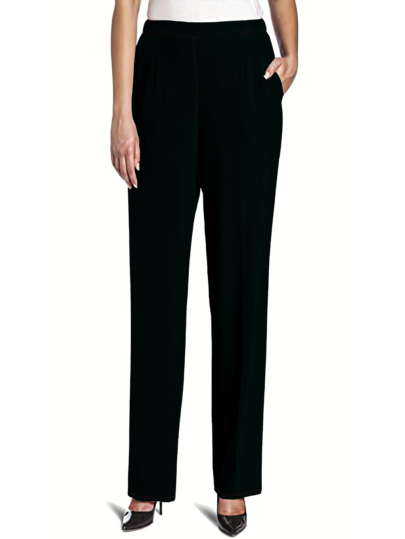 TK Pantalones Elegantes Y Modernos Para Mujer 2025 Cintura Elástica Cómoda Slimming Negro Para Oficina Y Uso Diario