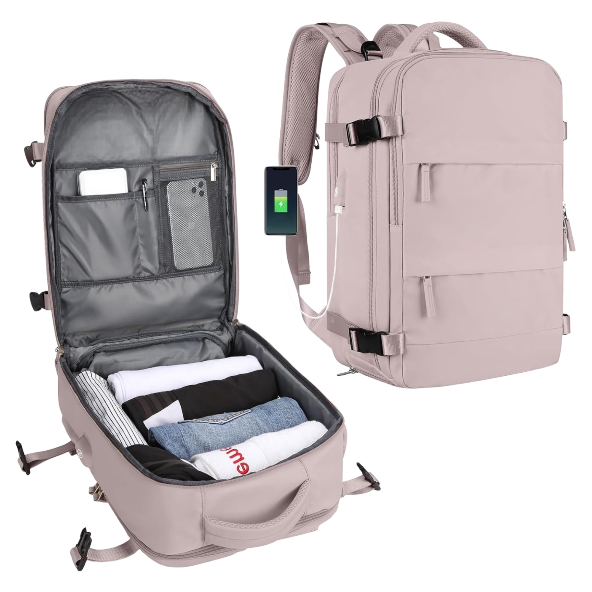 Mochila de Viaje para Cabina de Avión 45x36x20 para Vueling, EasyJet, Ryanair Equipaje de Mano Impermeable y Espaciosa con Compartimento para Zapatos y Puerto USB Mochila Antirrobo Multifuncional para Viajes y Es ( 2350 2210-002 1288 )