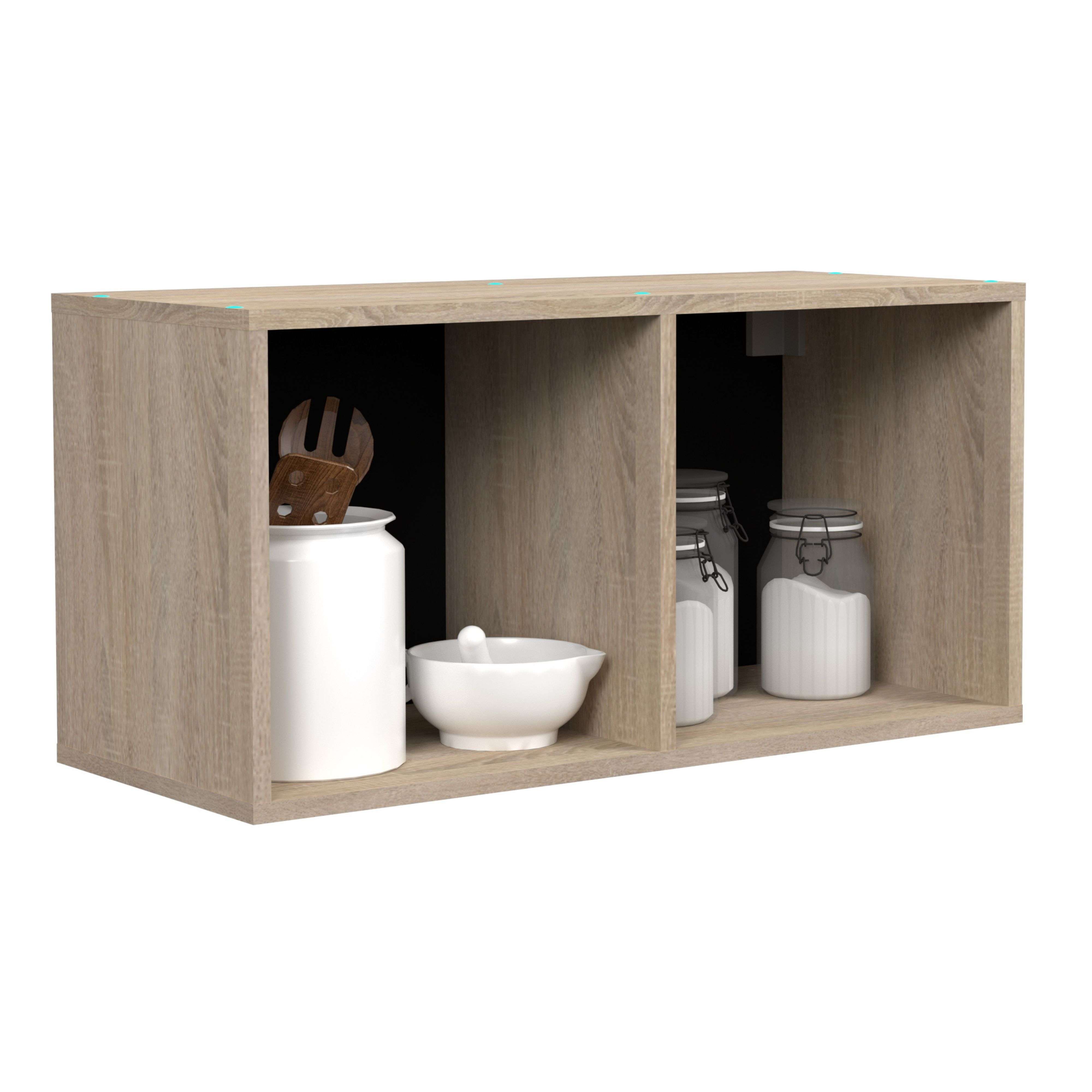 Miroytengo Módulo Cocina Superior Arko Estilo Industrial en Color Roble Áspero y Negro con 2 Huecos Abiertos 80x40x34 cm