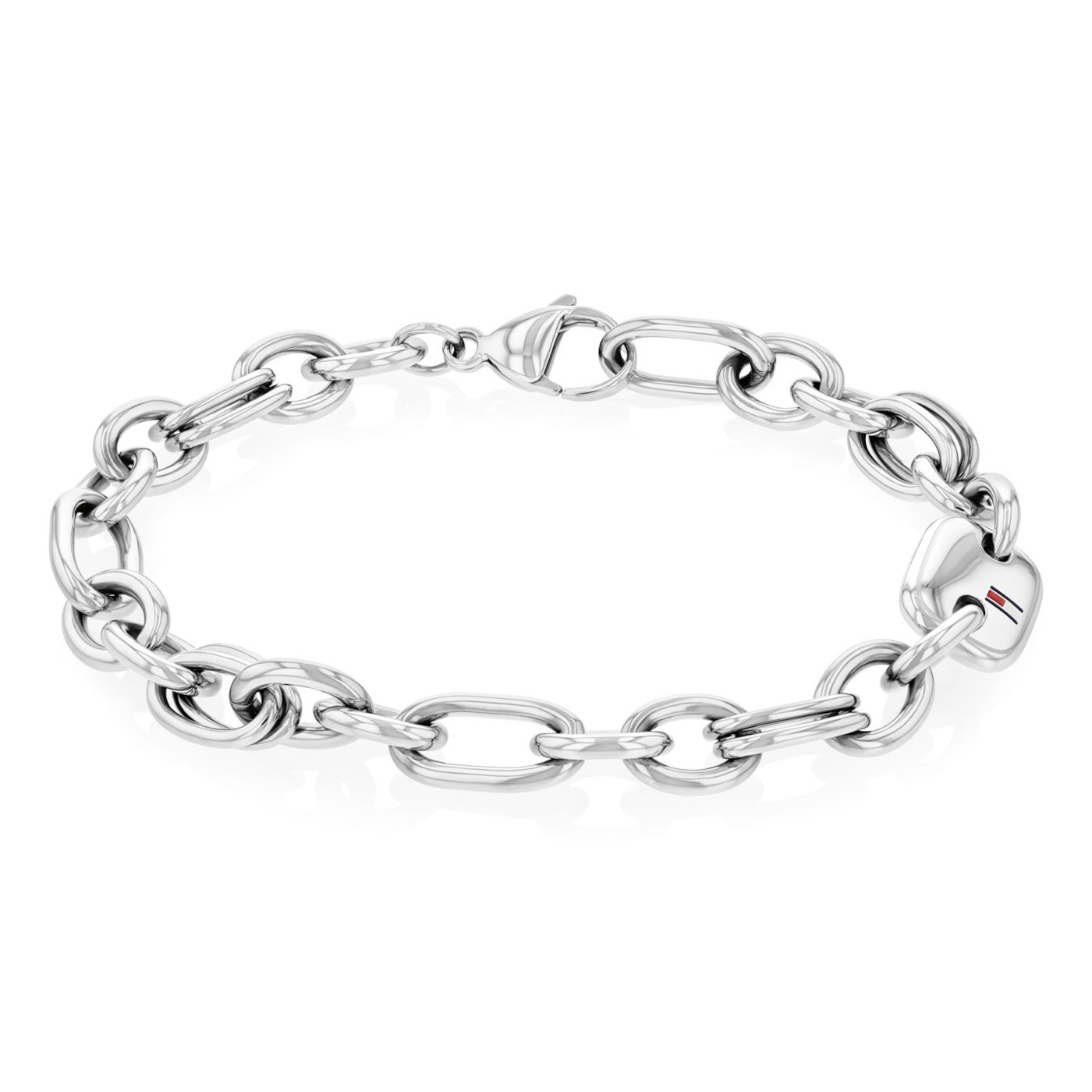 Pulsera Tommy Hilfiger 2780789 CONTRAST LINK CHAIN BRACELET para mujer, fabricada en acero inoxidable antialérgico. De diseño moderno, compuesta por eslabones redondeados. Cierre de mosquetón