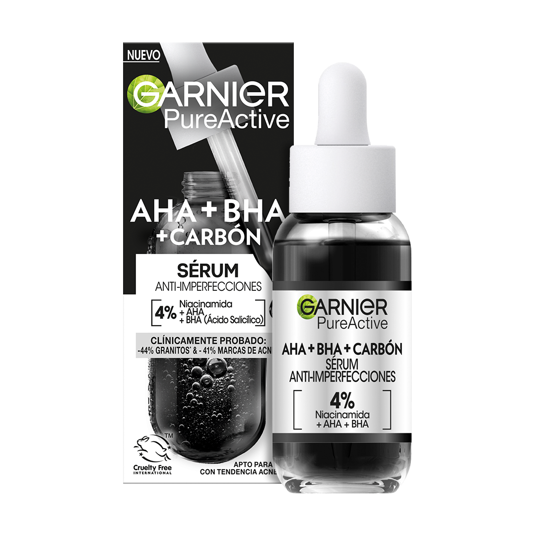 Garnier Serum Anti-Imperfecciones con 4% de Niacinamida, AHA y BHA Pure Active. -44% Granitos, clínicamente probado. *Resultados clínicos en 37 personas, aplicación dos veces al día durante 21 días - 30ML