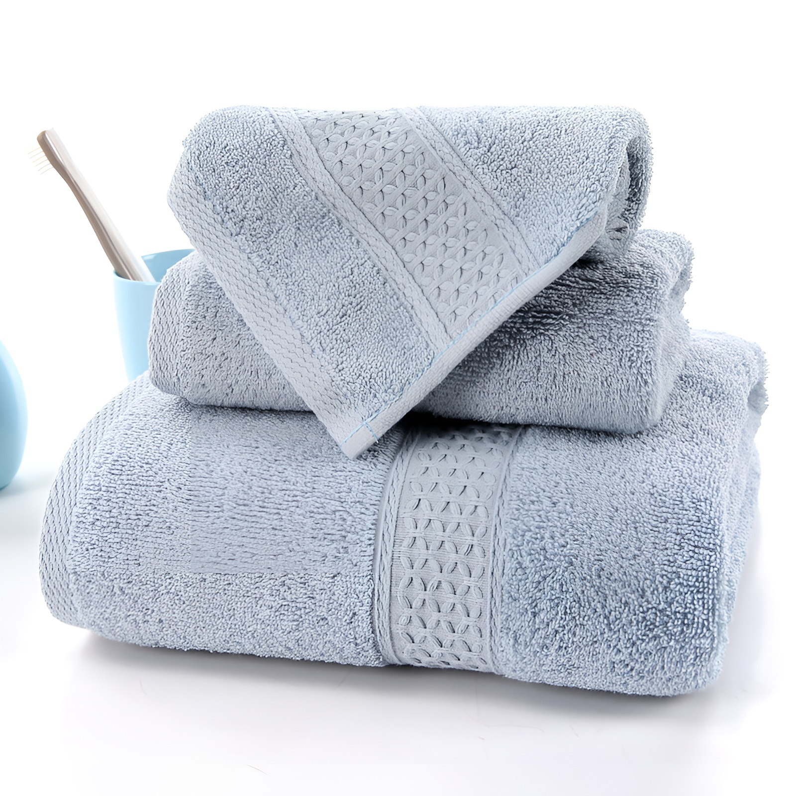 Om Home Juego de toallas de Algodón de lujo para el hogar, Set de 3 piezas, Ultra suave, highly absorbente, incluye 1 toalla de baño, 1 toalla de mano, 1 paño