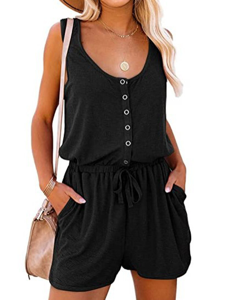 Mono informal de verano para mujer, cuello redondo, sin mangas, con bolsillos