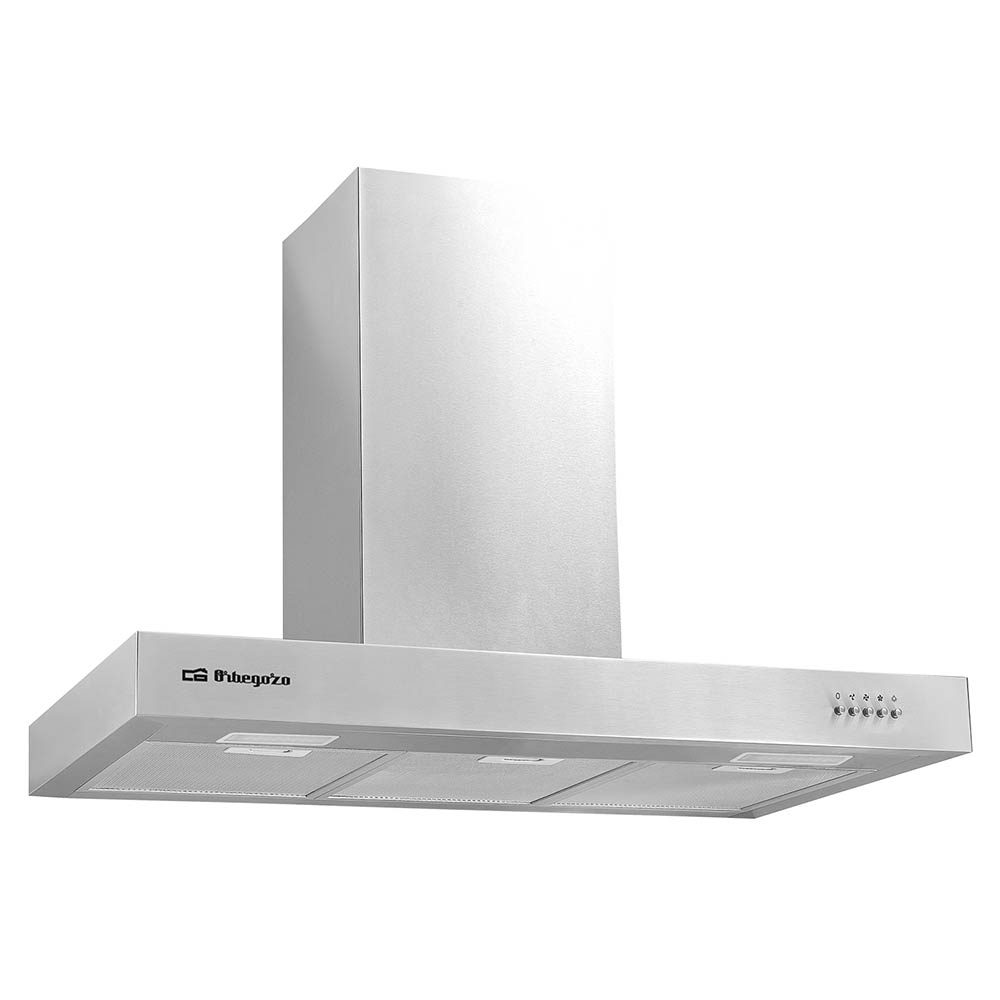 Orbegozo DS 56190 B IN Campana Extractora Decorativa 90 cm Inox – Clase Energética B, Motor 190W, Extracción 647 m³/h, 3 Niveles de Potencia, 2 Luces LED 2.5W, Chimenea Ajustable y 3 Filtros de Aluminio Desmontables